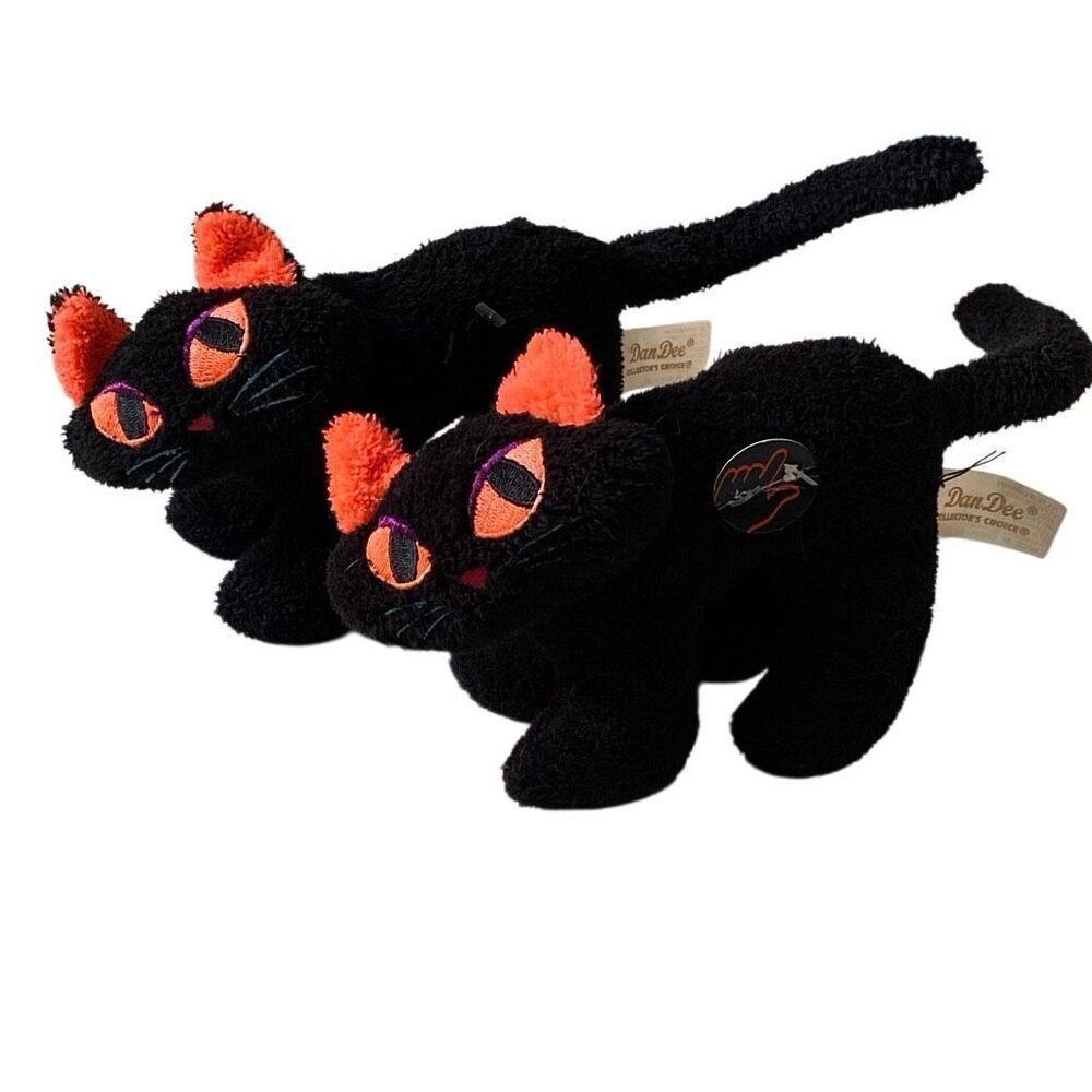 Vintage lot 1990s meowing Dan Dee black cat plushes Halloween plush toys Vtg
